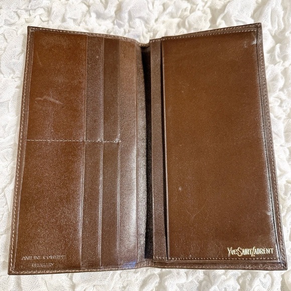 Yves Saint Laurent Long Wallet YSL Logo Brown Leather - Picture 7 of 12